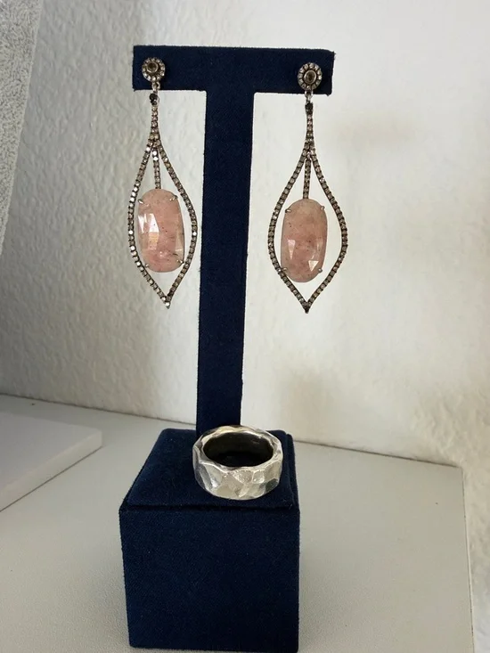Pink Sapphire Drop Earrings & Silver Ring Bundle - Picture 1 of 1